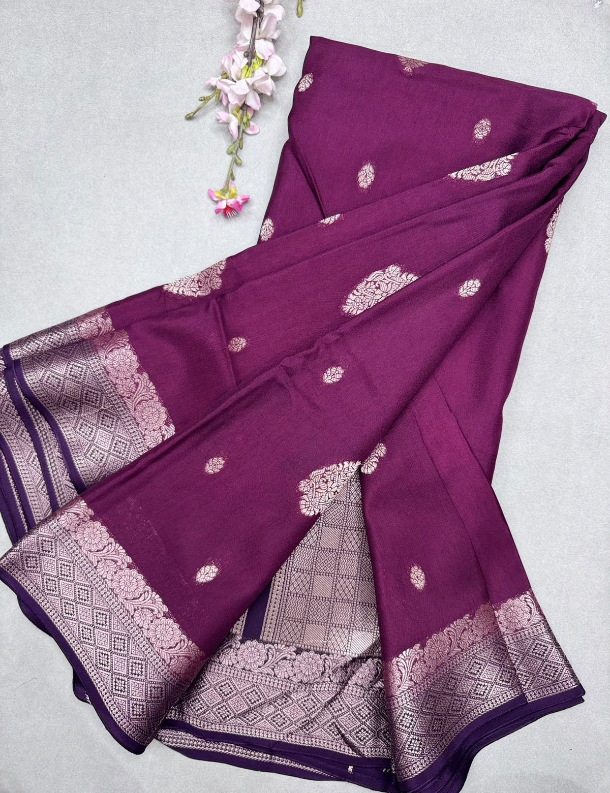 Wine Semi Mysore Crepe Saree 111