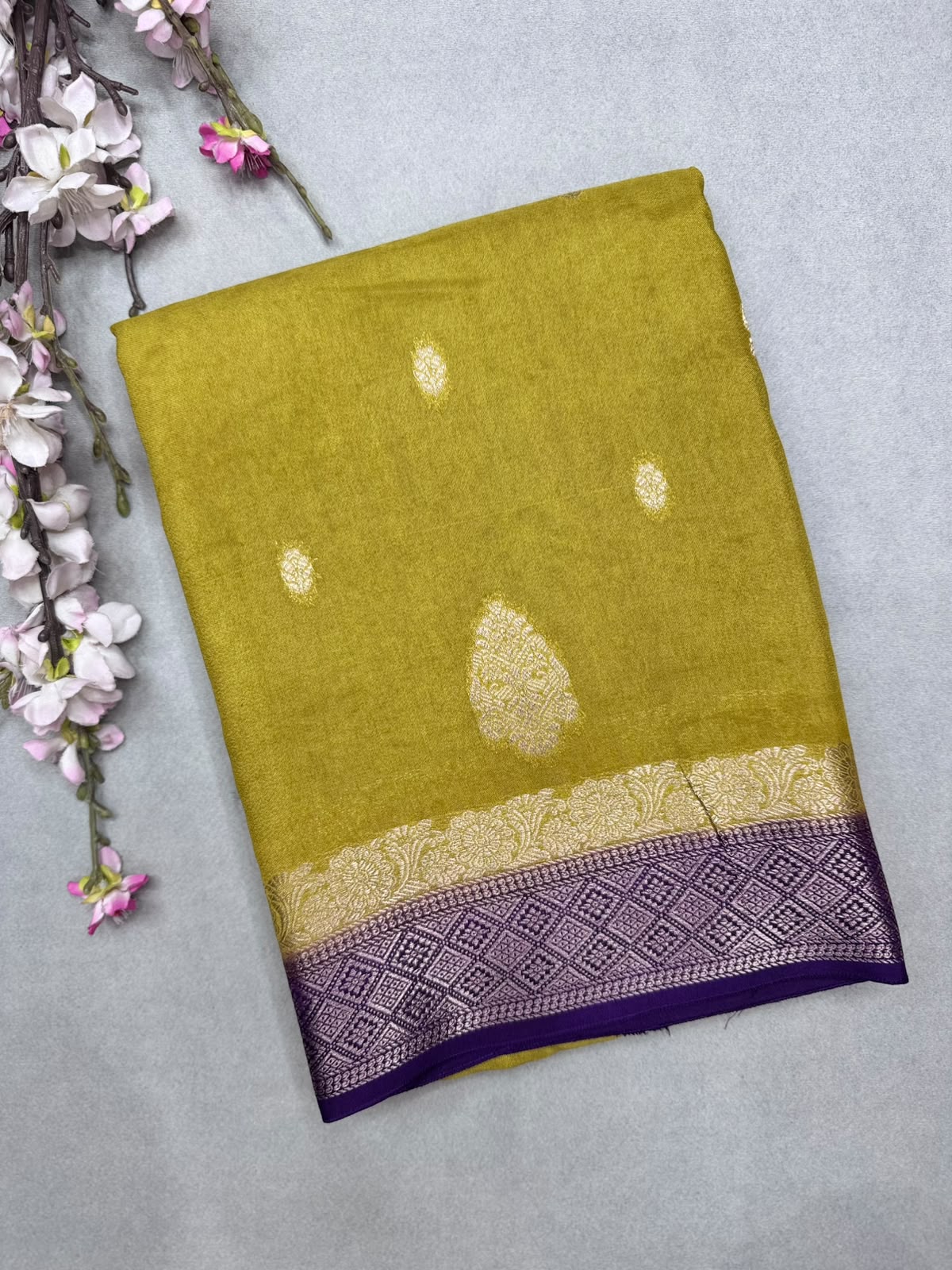 Mehandi Green Semi Mysore Crepe Saree 111