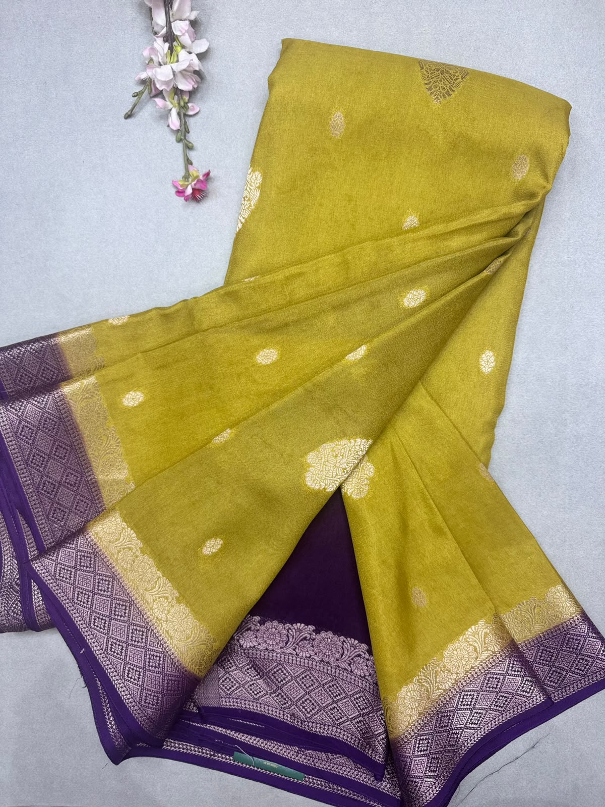 Mehandi Green Semi Mysore Crepe Saree 111