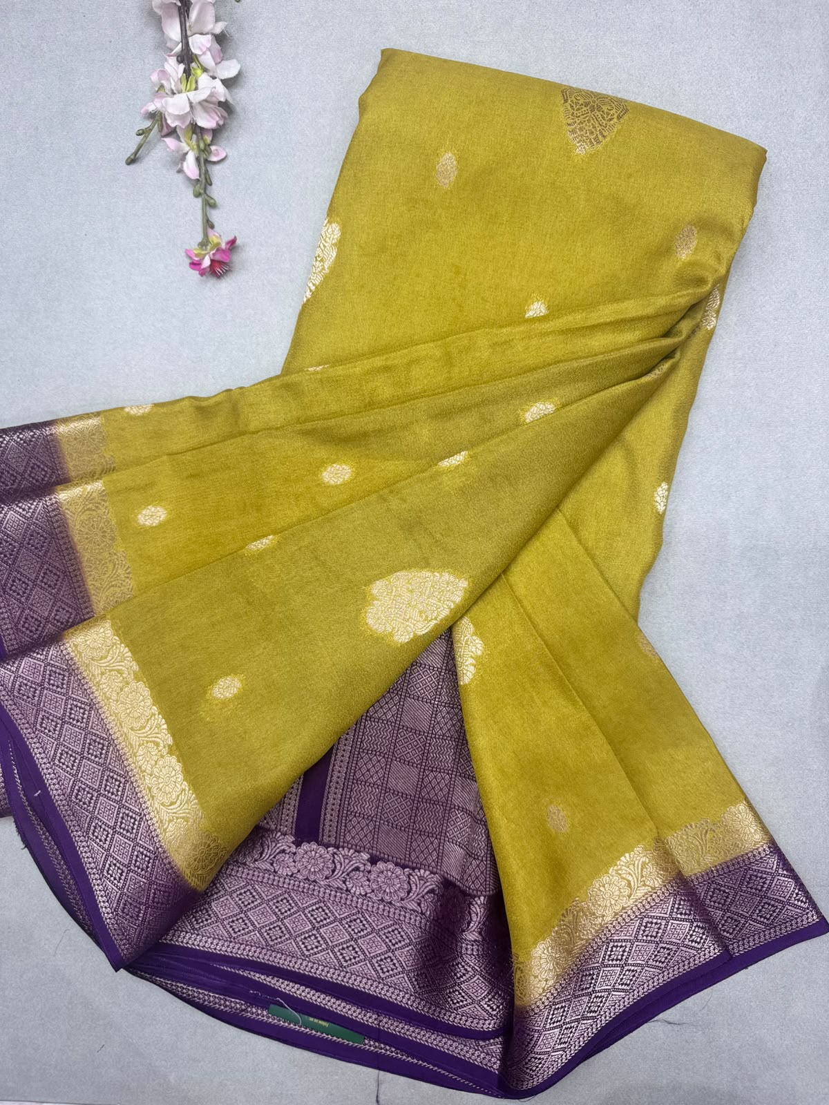 Mehandi Green Semi Mysore Crepe Saree 111