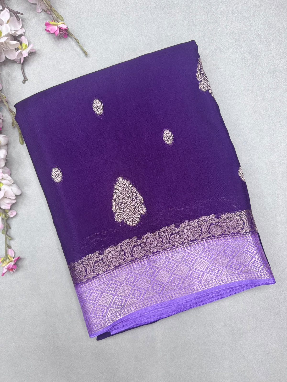 Purple Semi Mysore Crepe Saree 111