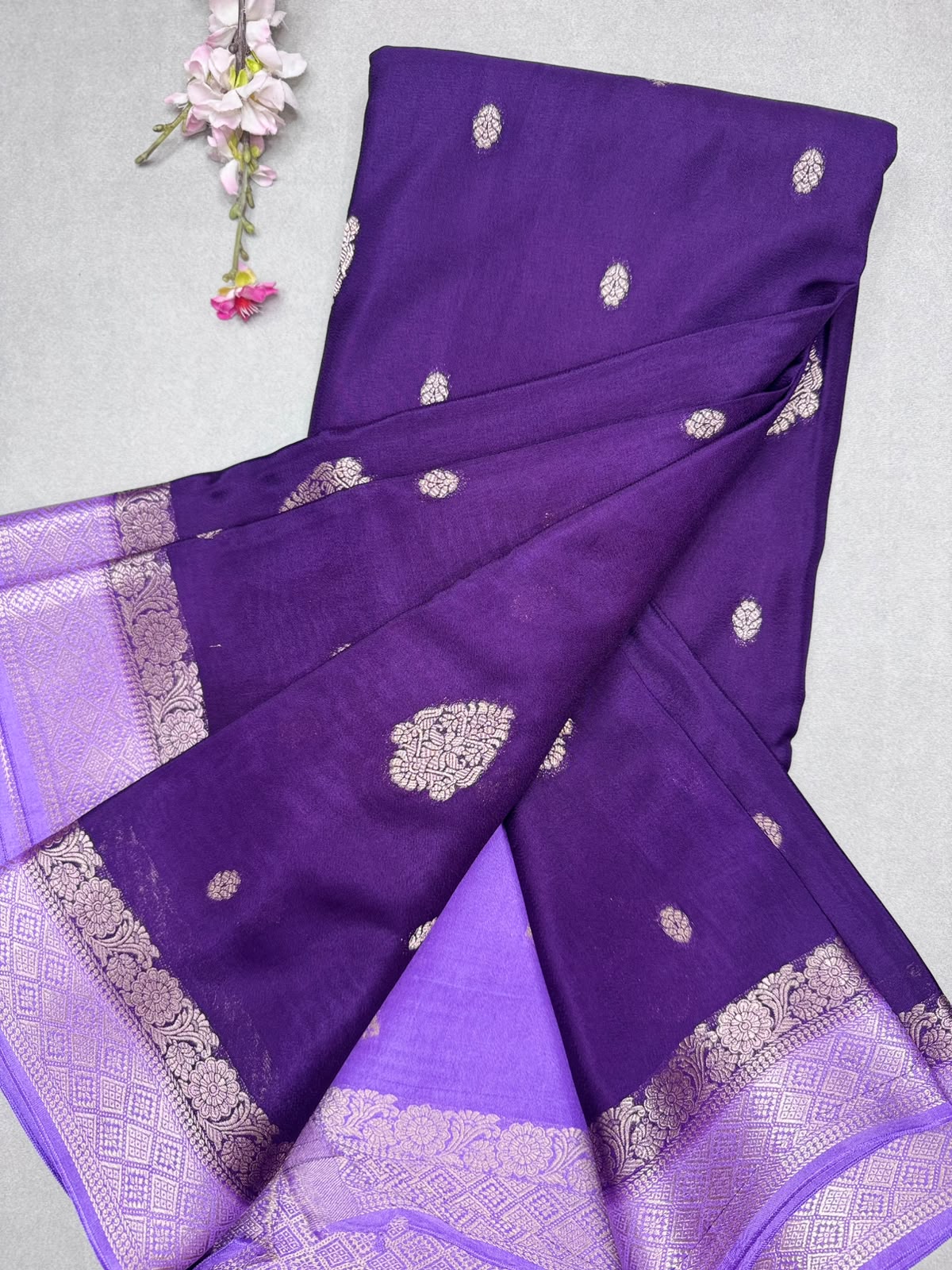 Purple Semi Mysore Crepe Saree 111