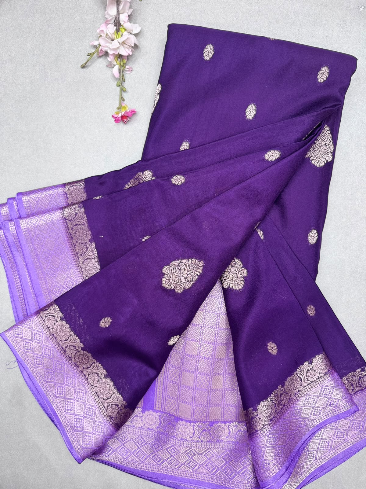 Purple Semi Mysore Crepe Saree 111