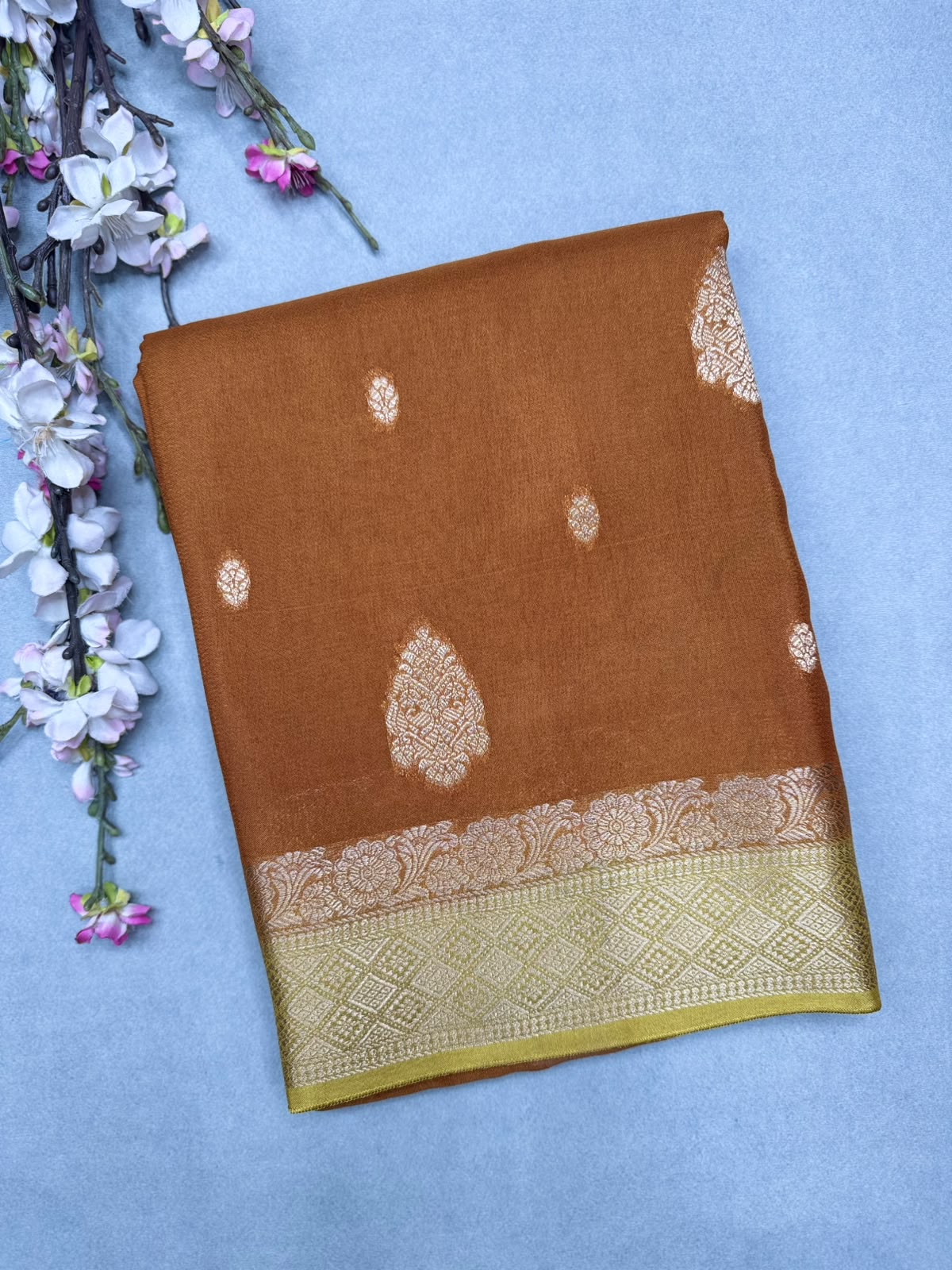 Mustard Semi Mysore Crepe Saree 111