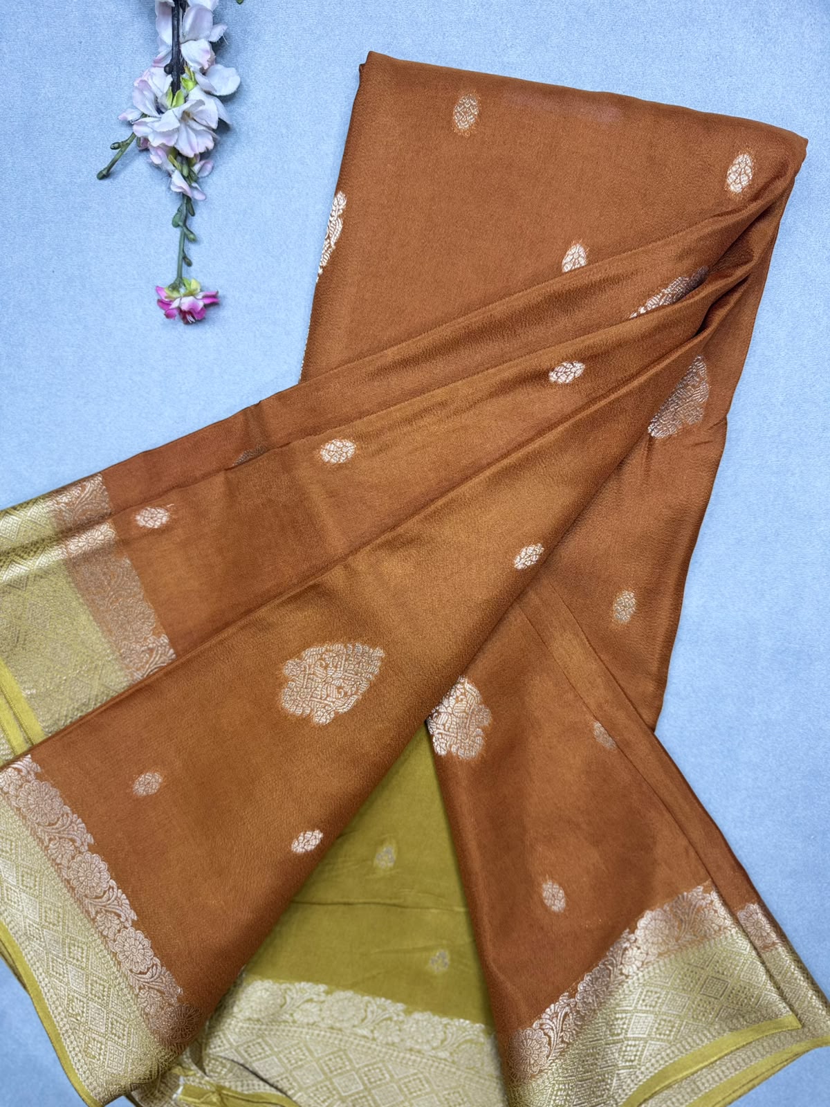 Mustard Semi Mysore Crepe Saree 111