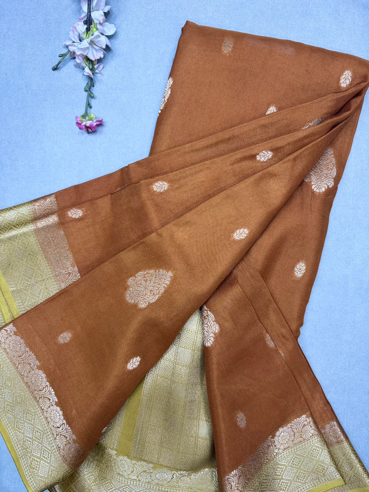 Mustard Semi Mysore Crepe Saree 111