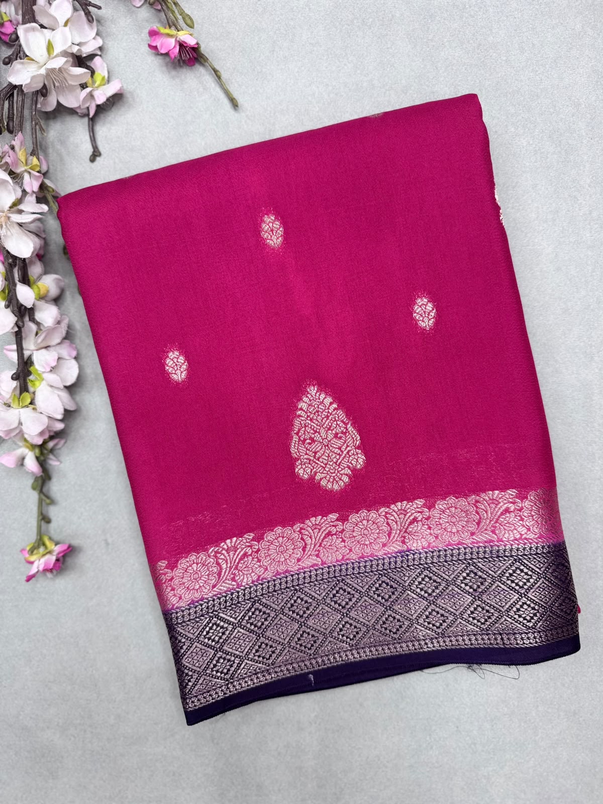 Pink Semi Mysore Crepe Saree 111