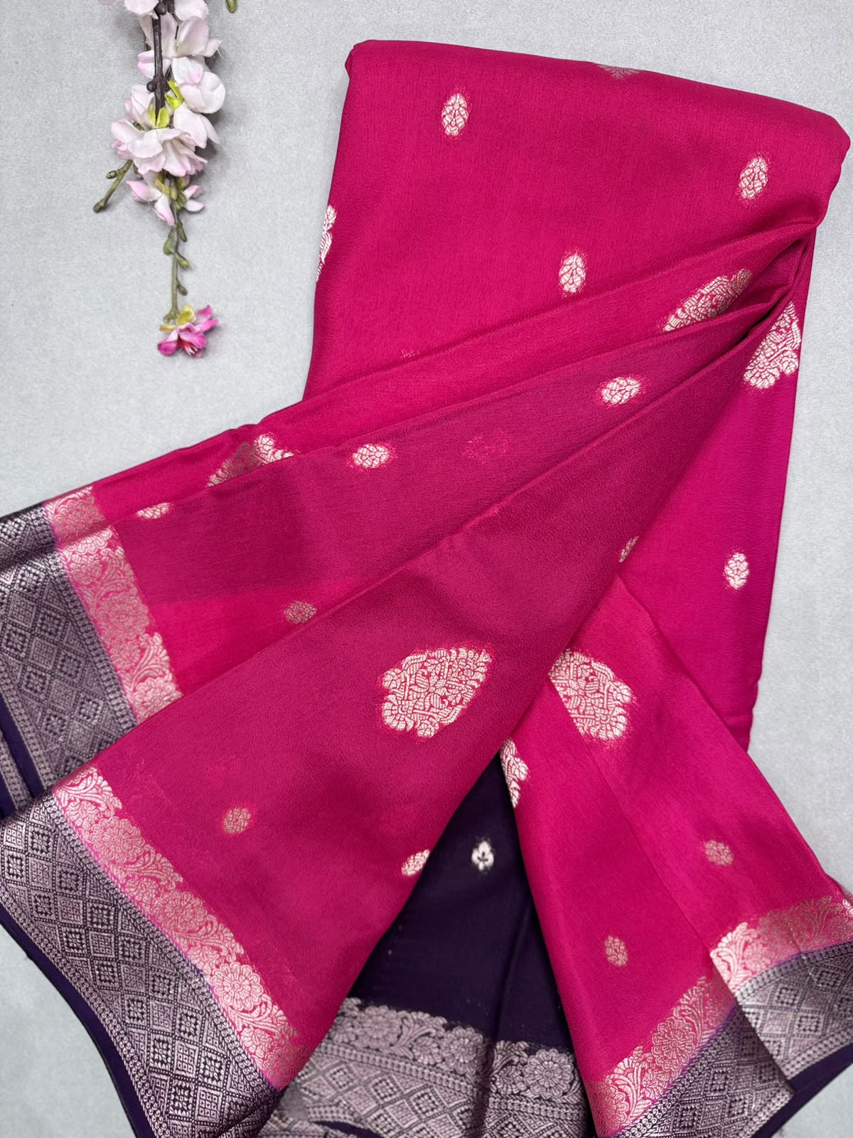 Pink Semi Mysore Crepe Saree 111
