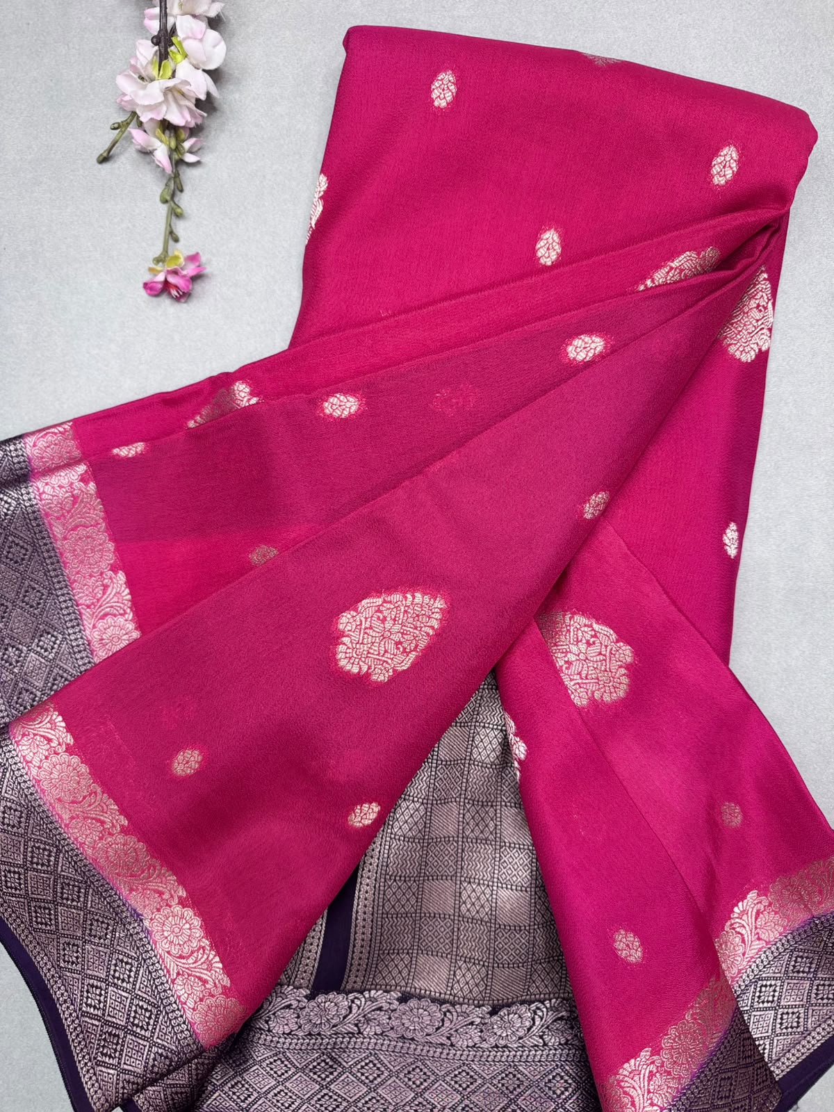 Pink Semi Mysore Crepe Saree 111