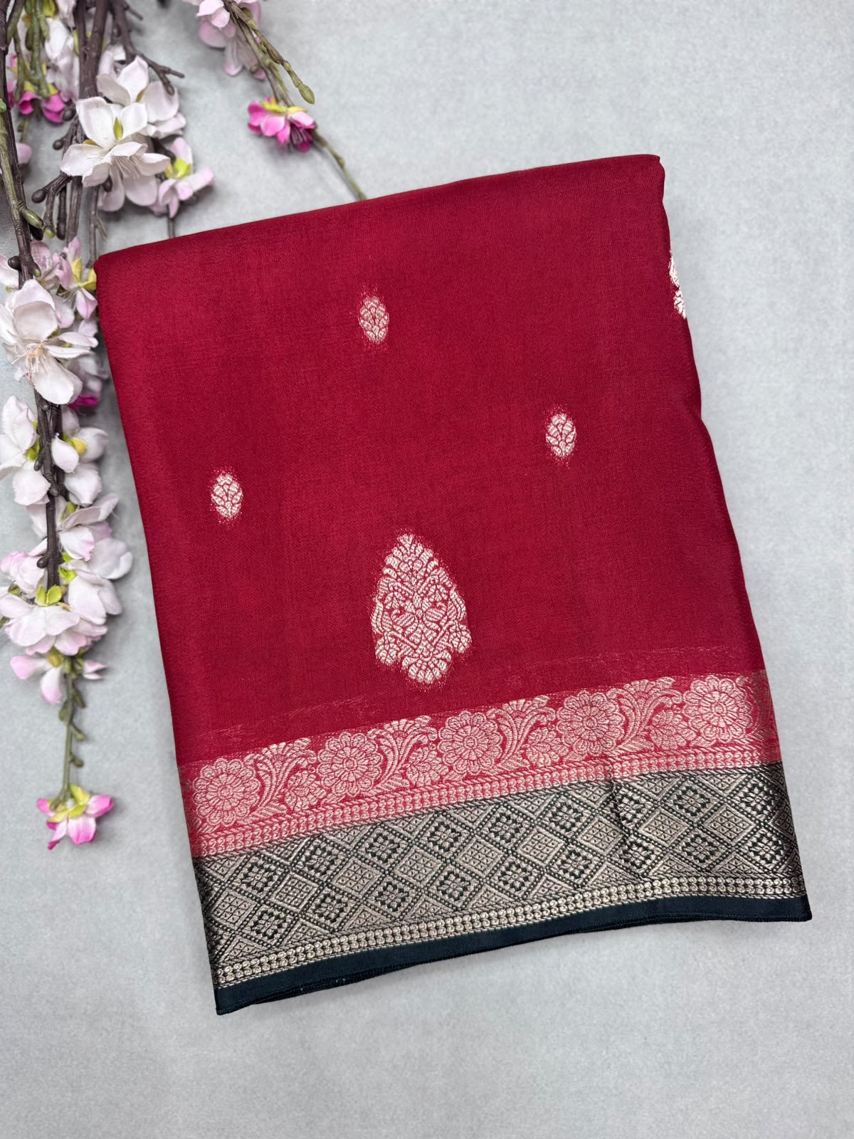 Rust Red Semi Mysore Crepe Saree 111