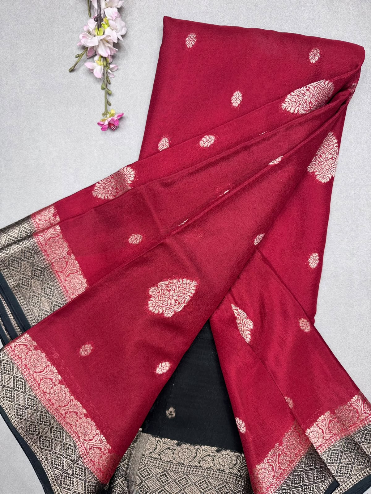 Rust Red Semi Mysore Crepe Saree 111