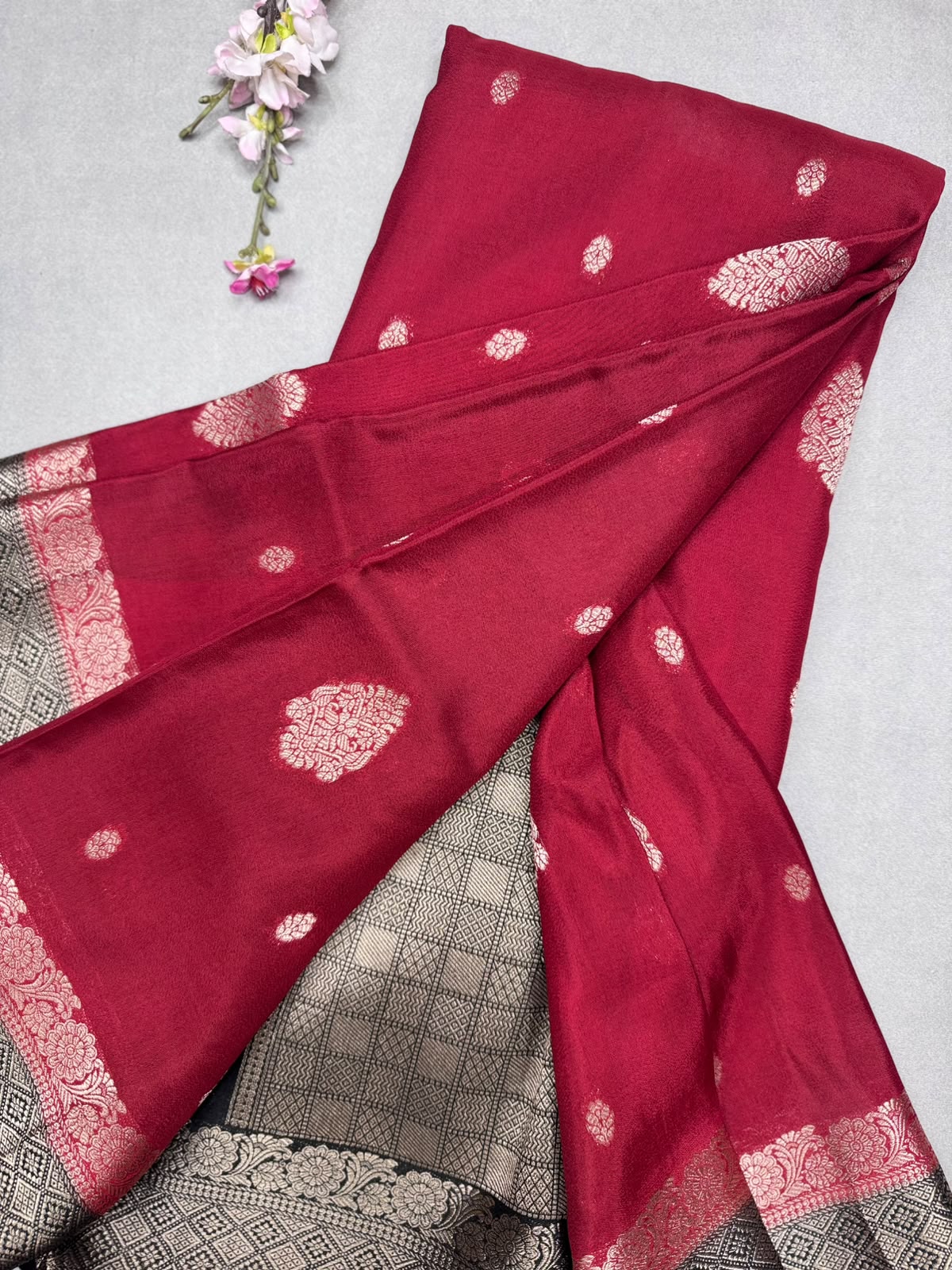 Rust Red Semi Mysore Crepe Saree 111