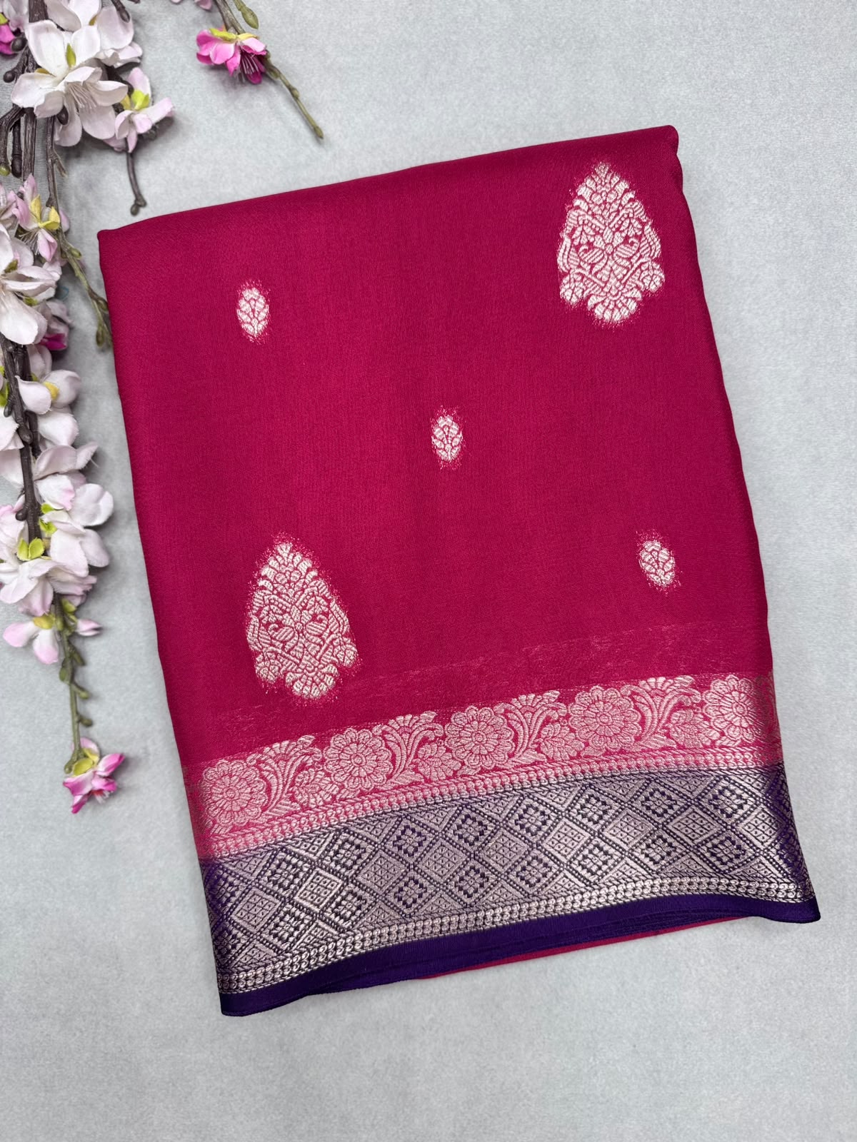 Rani Pink Semi Mysore Crepe Saree 111