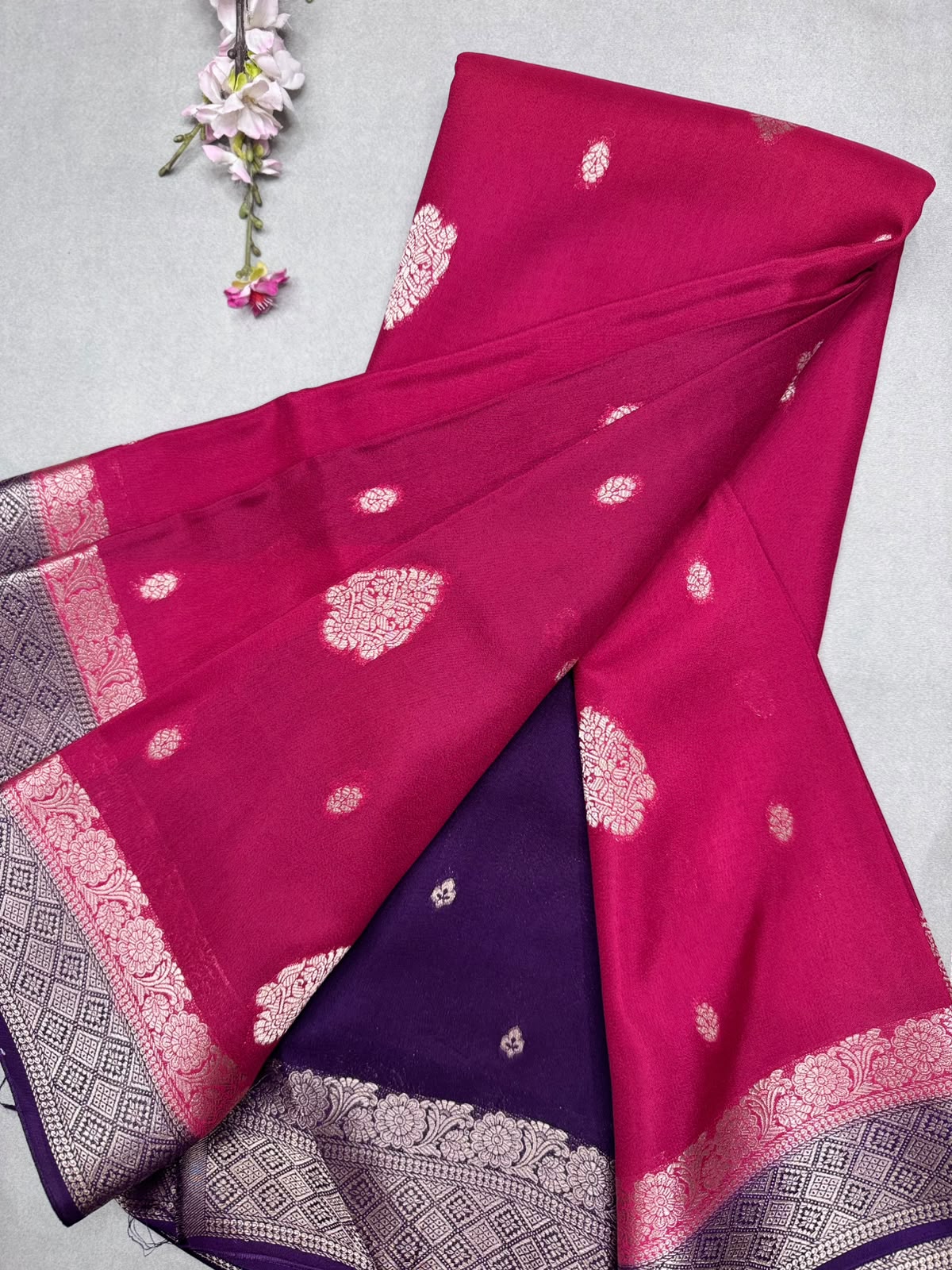Rani Pink Semi Mysore Crepe Saree 111