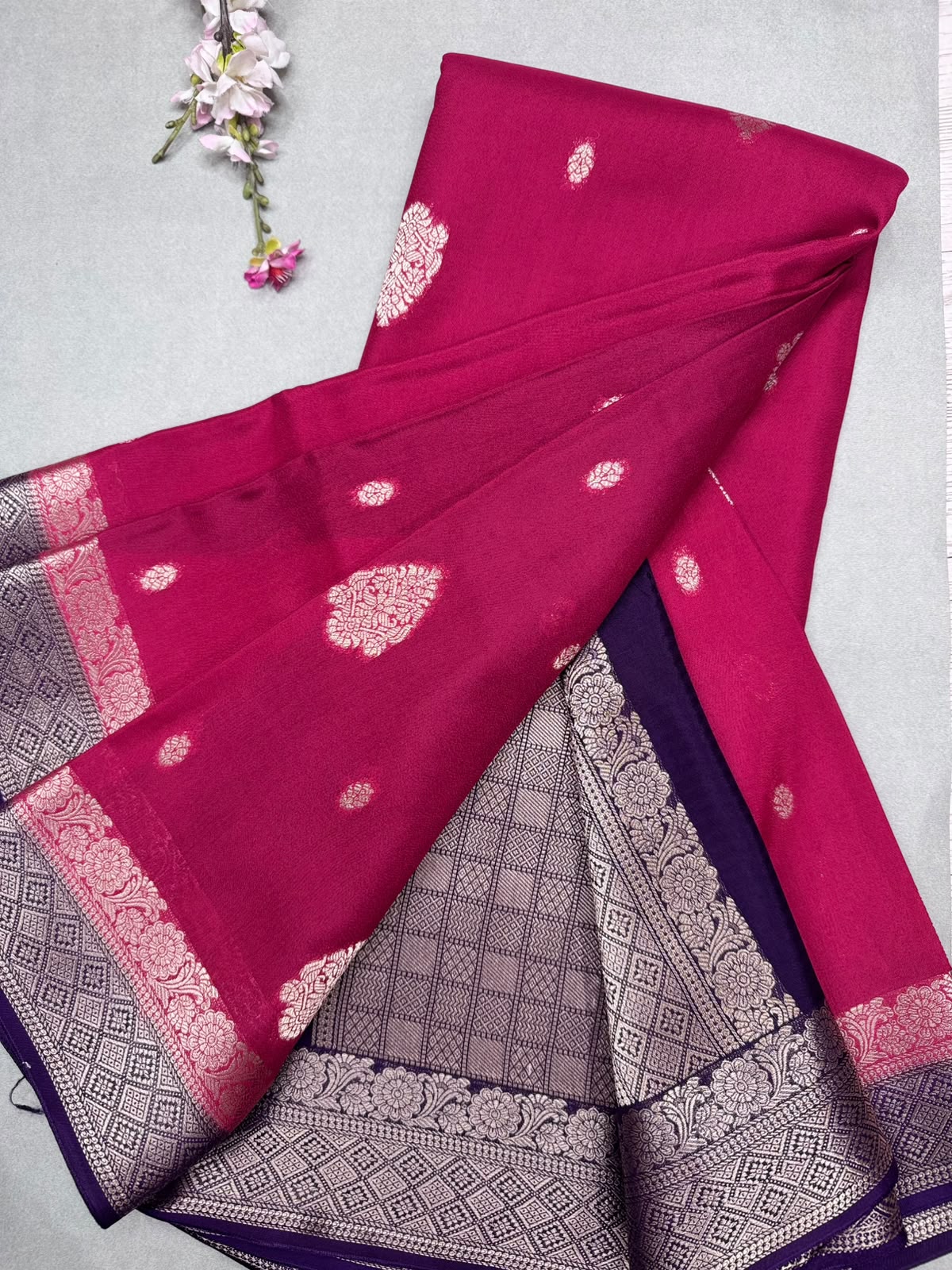 Rani Pink Semi Mysore Crepe Saree 111