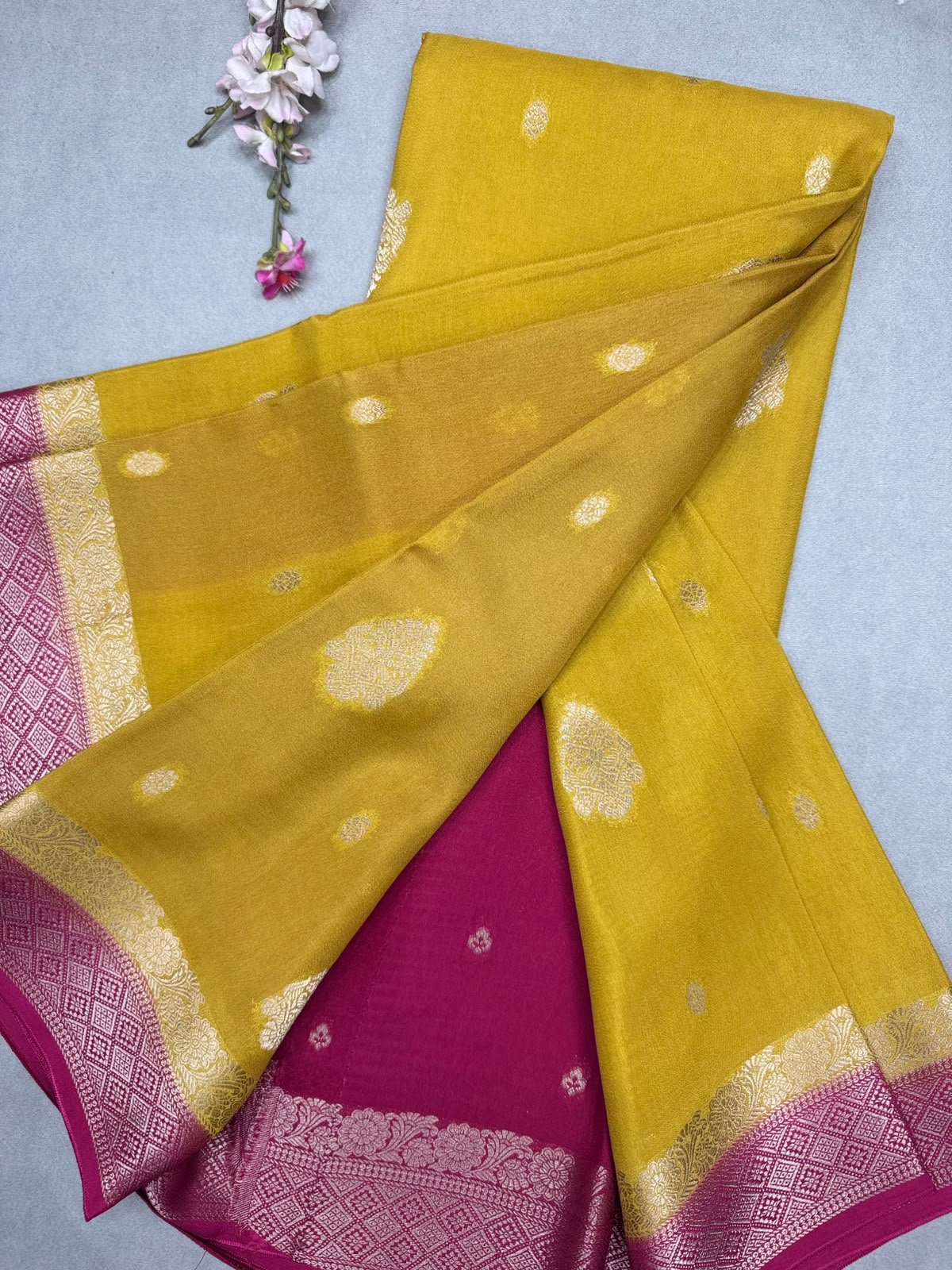 Mustard Semi Mysore Crepe Saree 111