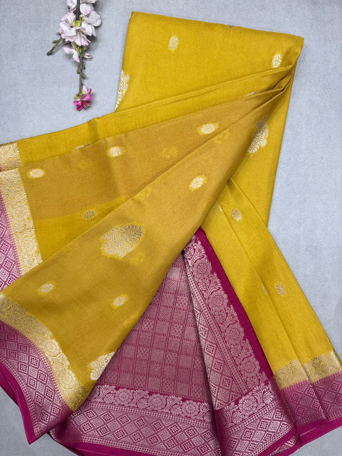 Mustard Semi Mysore Crepe Saree 111