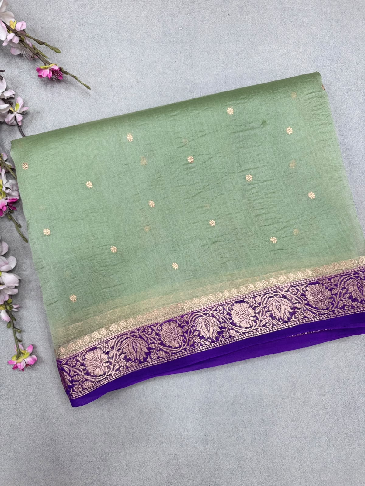 Green Pure Kora Organza Saree 111