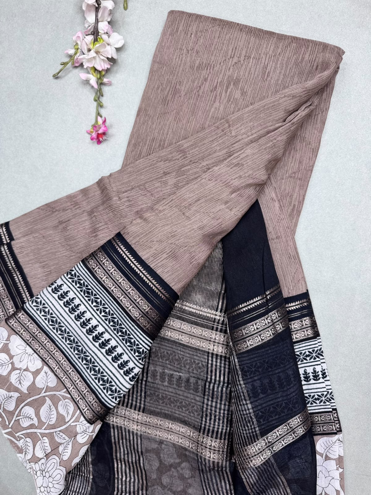 Beige Soft Tussar Crepe Saree 111