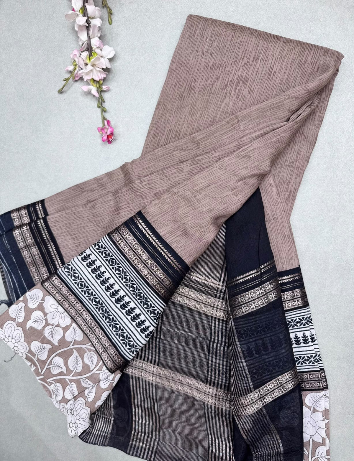 Beige Soft Tussar Crepe Saree 111
