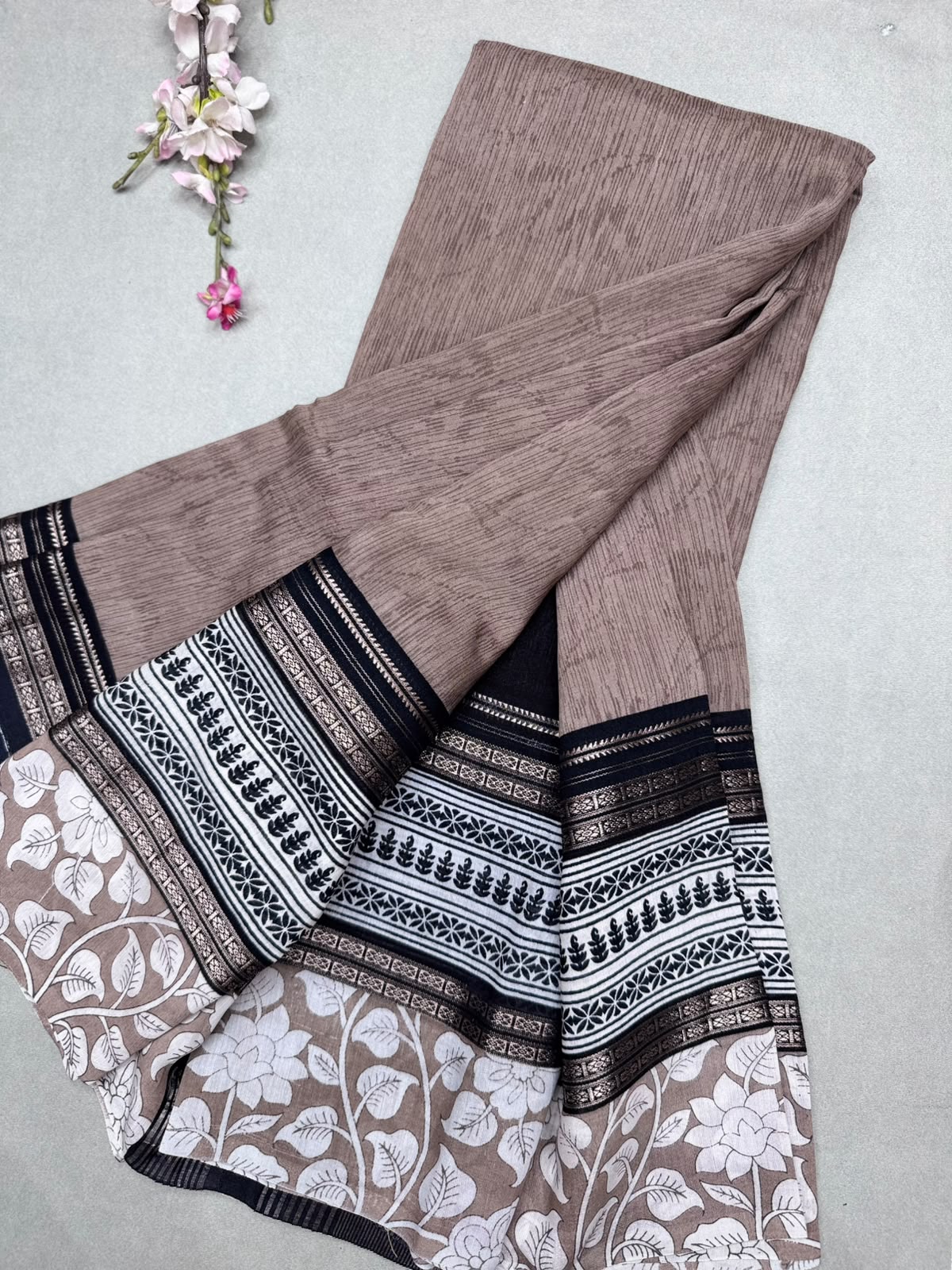 Beige Soft Tussar Crepe Saree 111