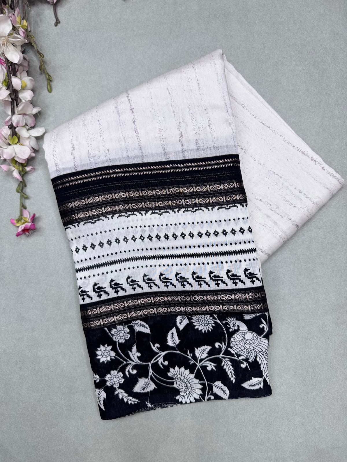 White Soft Tussar Crepe Saree 111