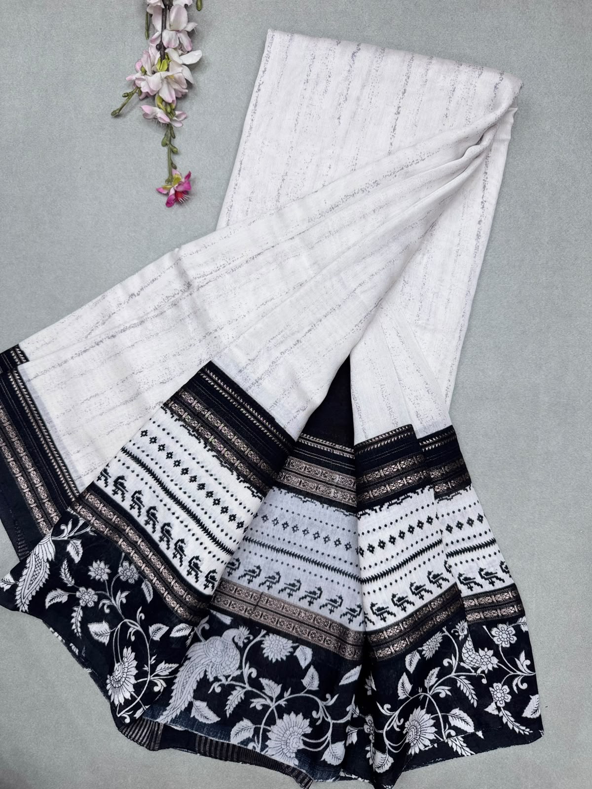 White Soft Tussar Crepe Saree 111