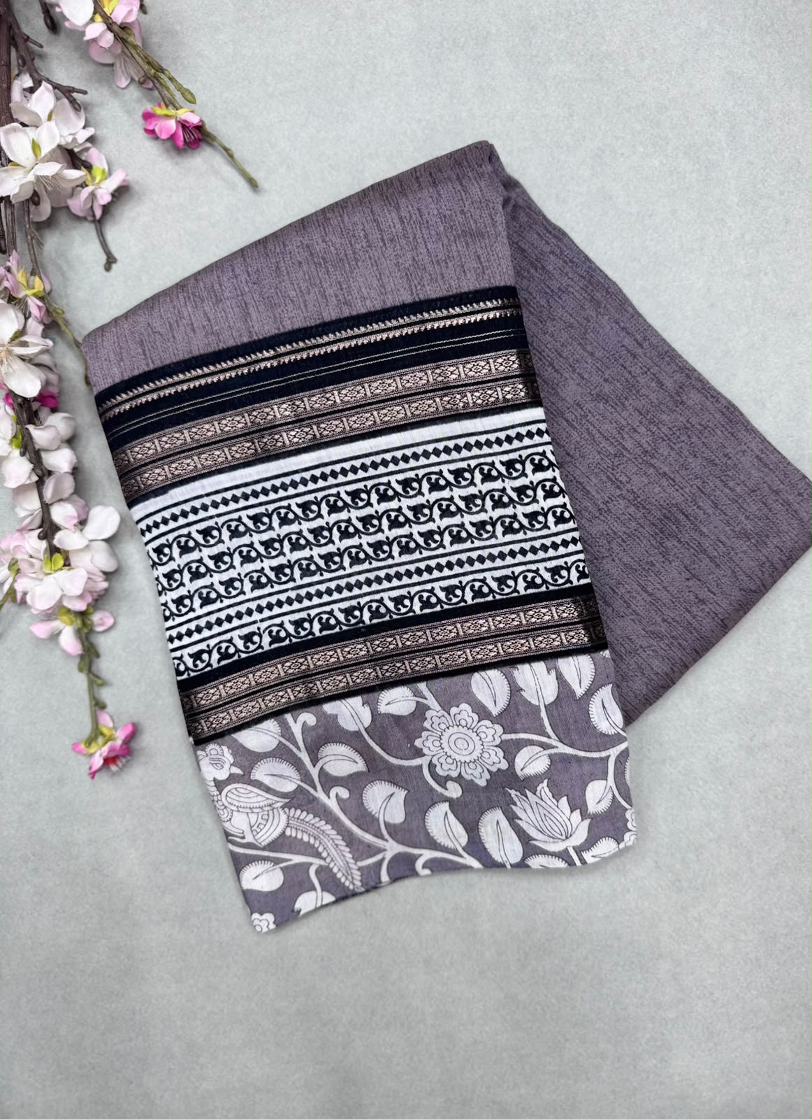 Grey Soft Tussar Crepe Saree 111