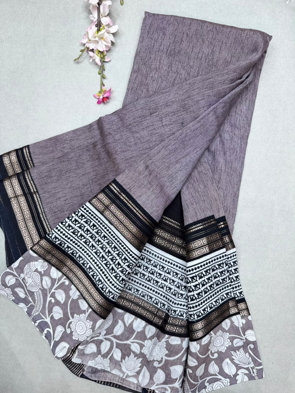 Grey Soft Tussar Crepe Saree 111