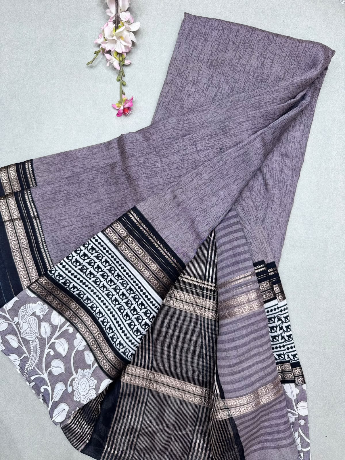 Grey Soft Tussar Crepe Saree 111
