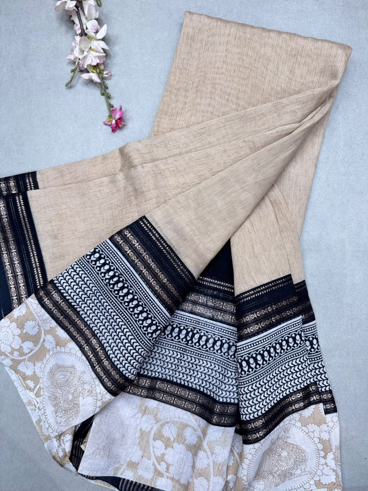 Cream Soft Tussar Crepe Saree 111