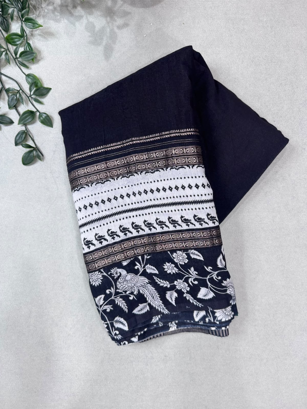 Black Soft Tussar Crepe Saree 111