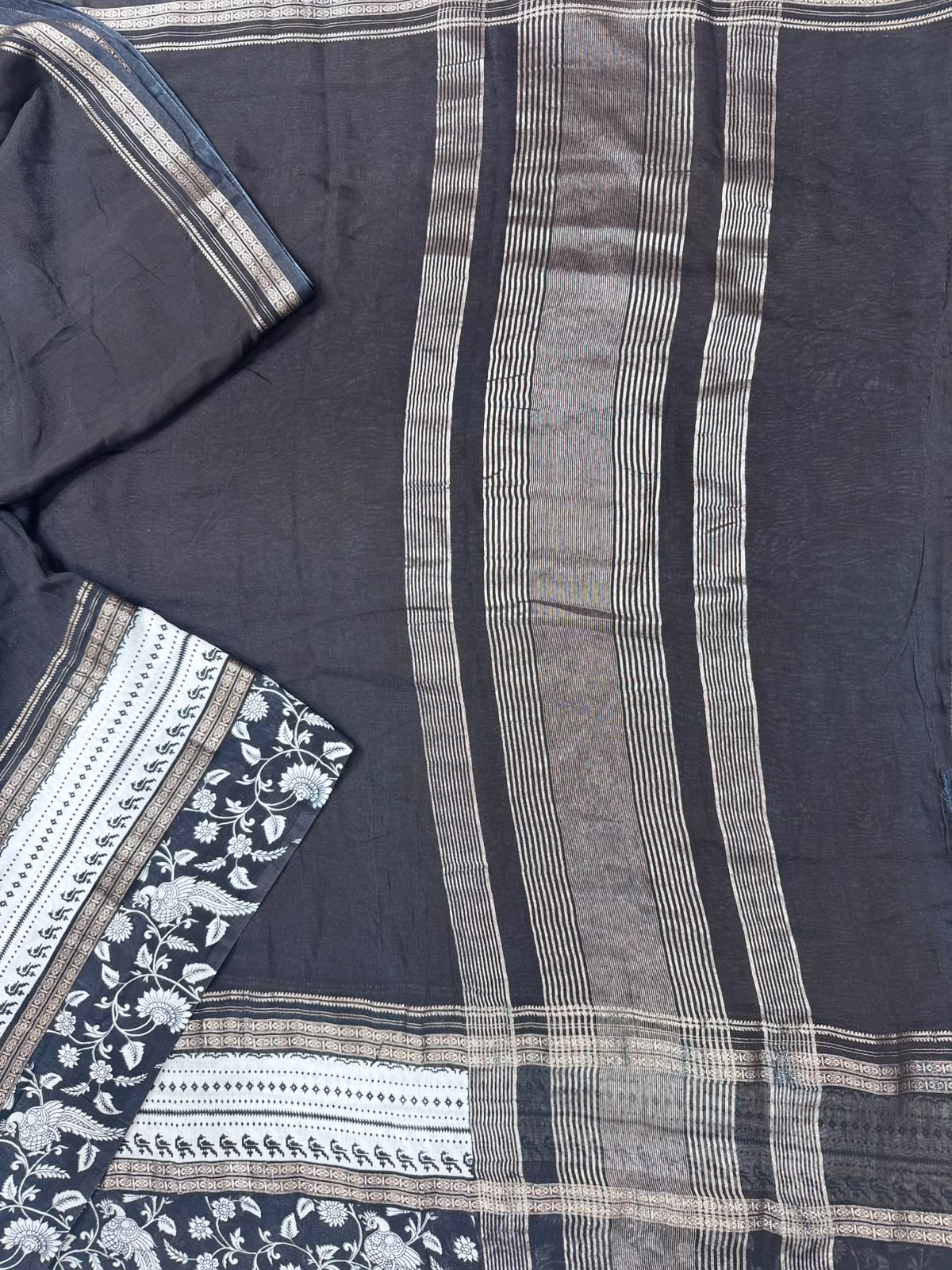 Black Soft Tussar Crepe Saree 111