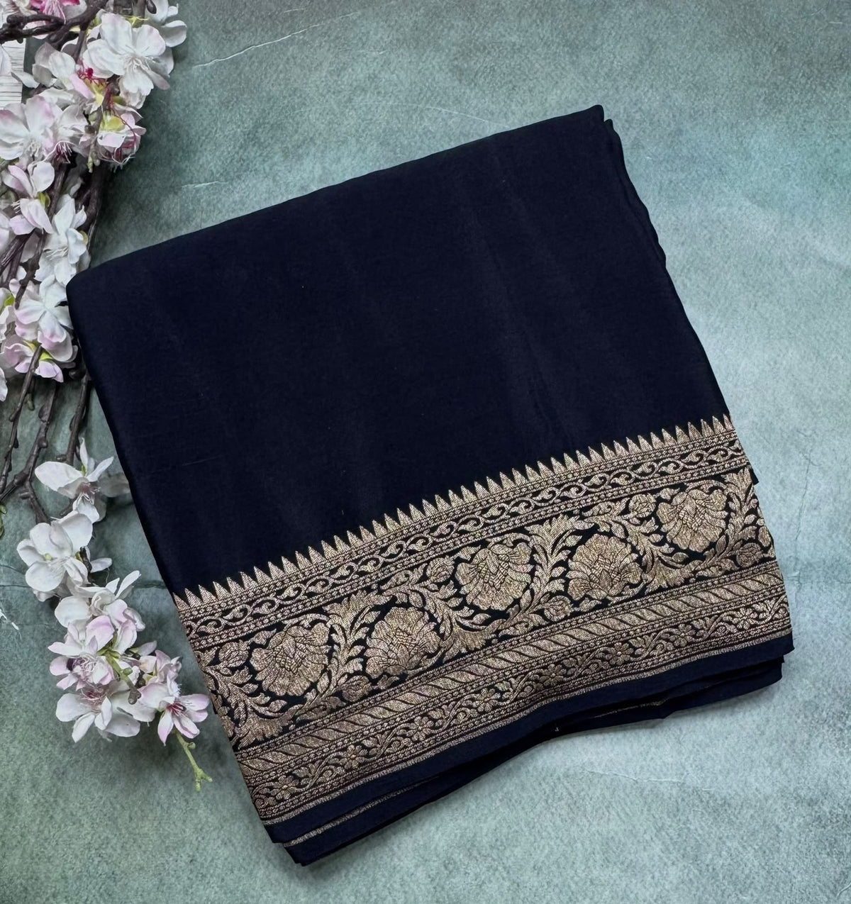 Black Pure Benarasi Crepe Saree 111