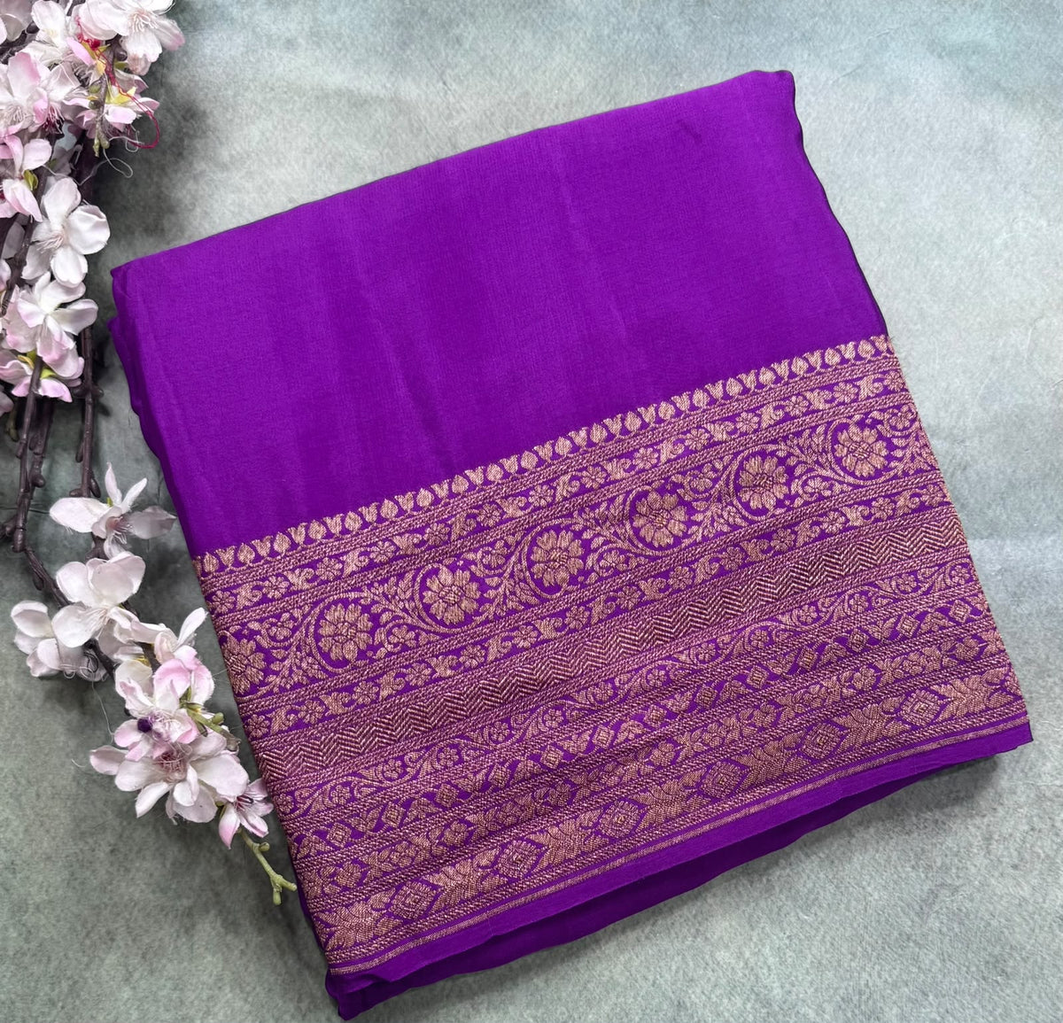Dark Lavender Pure Benarasi Crepe Saree 111
