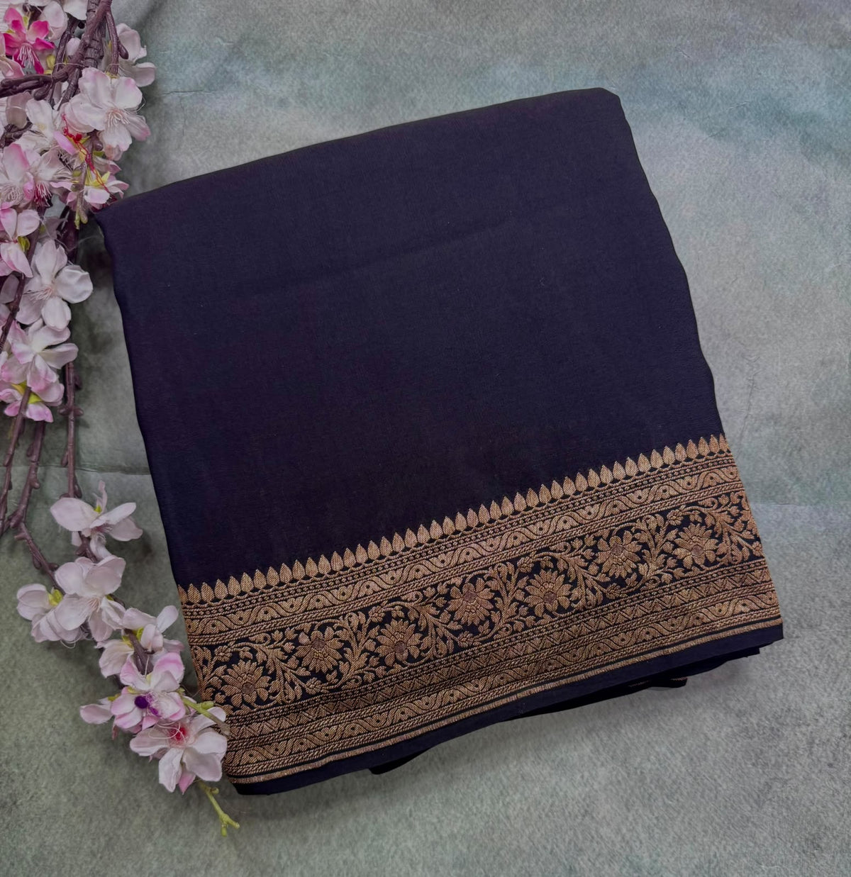 Black Pure Benarasi Crepe Saree 111