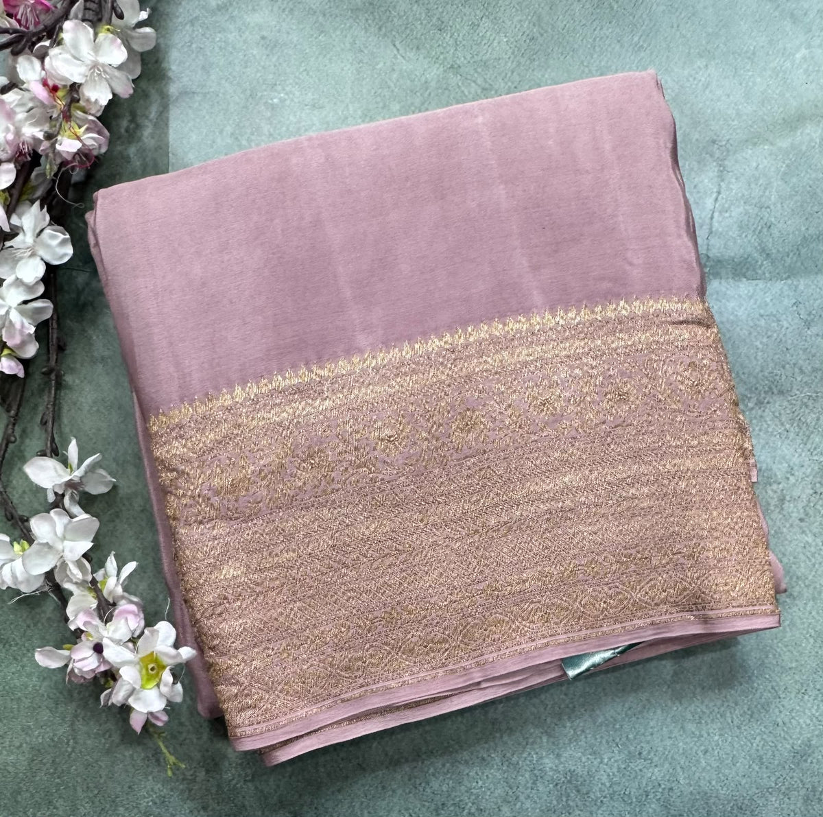 Peach Pure Benarasi Crepe Saree 111