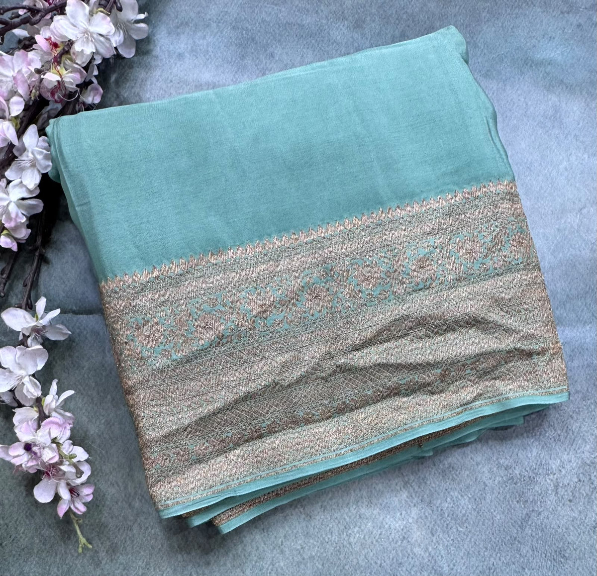 Pista Green Pure Benarasi Crepe Saree 111