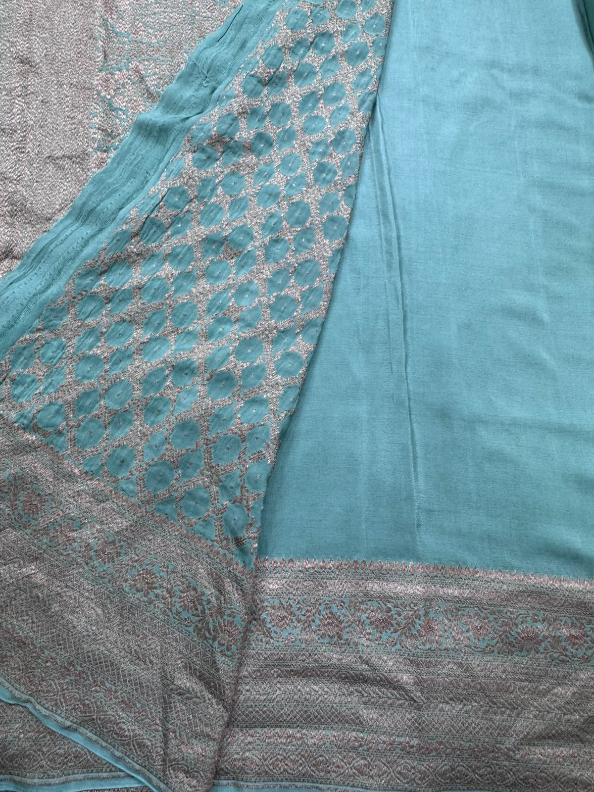 Pista Green Pure Benarasi Crepe Saree 111