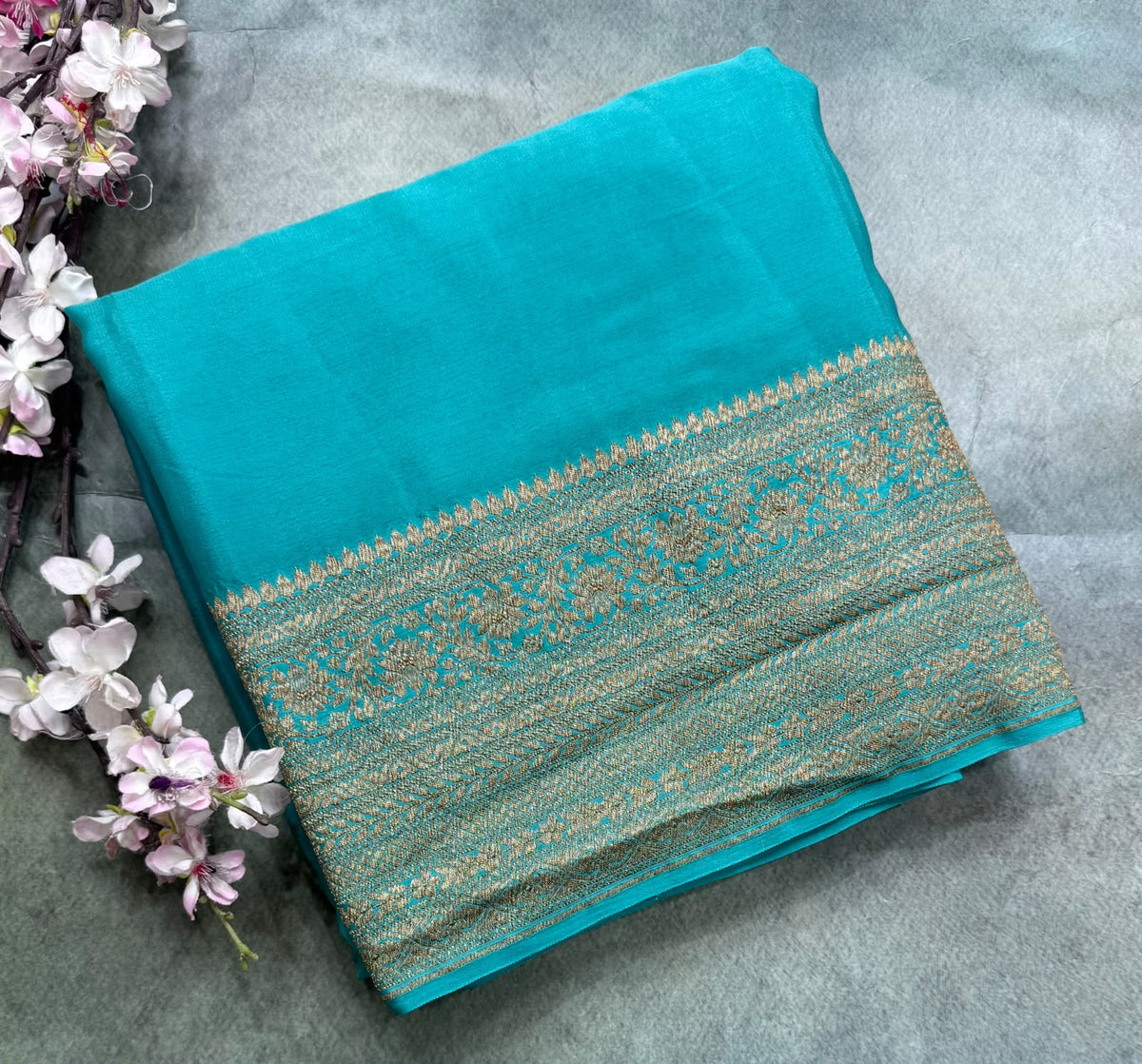 Sea Green Pure Benarasi Crepe Saree 111