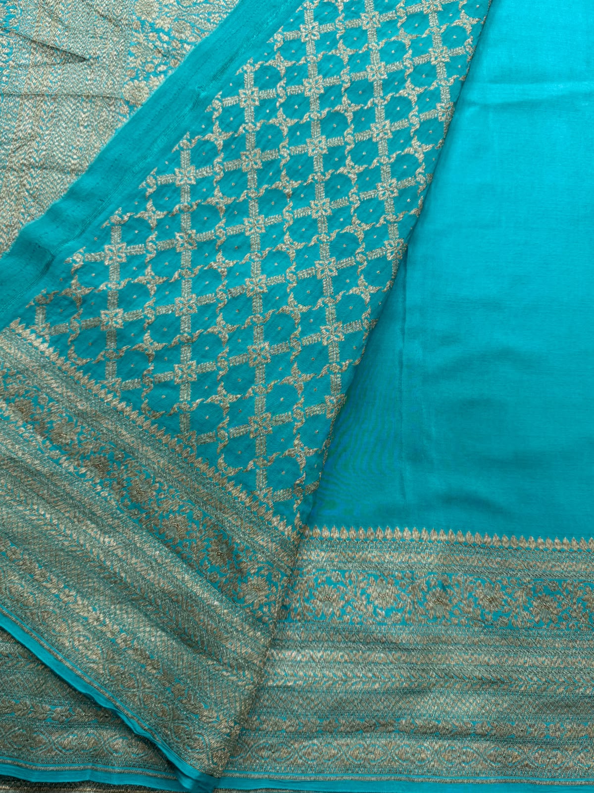 Sea Green Pure Benarasi Crepe Saree 111