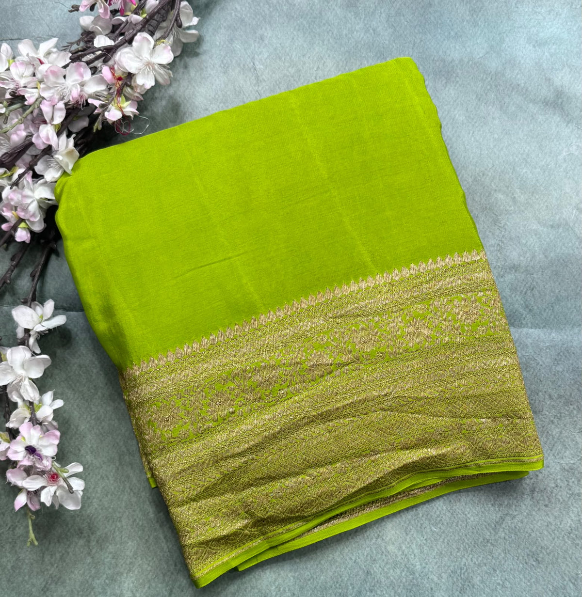 Green Pure Benarasi Crepe Saree 111