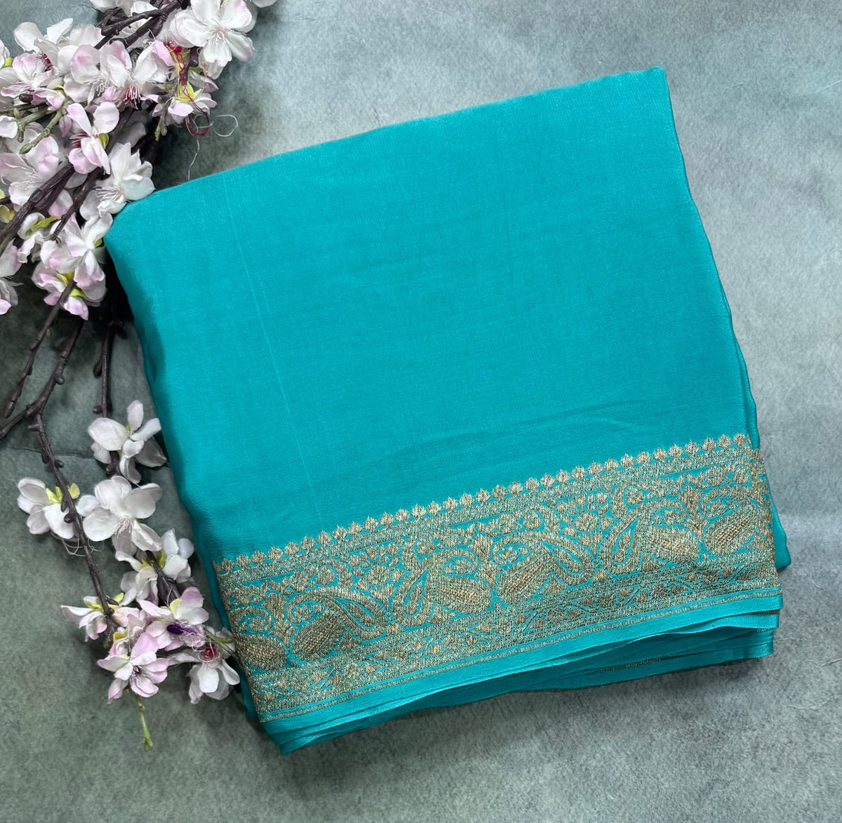 Sea Green Pure Benarasi Crepe Saree 111