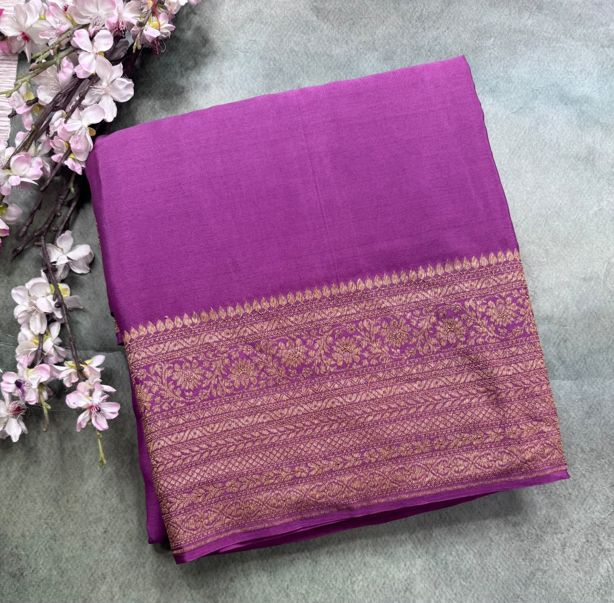 Mauve Pure Benarasi Crepe Saree 111