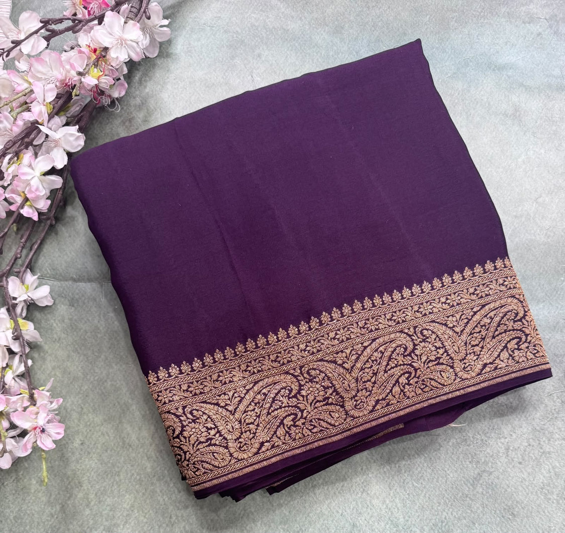Wine Pure Benarasi Crepe Saree 111