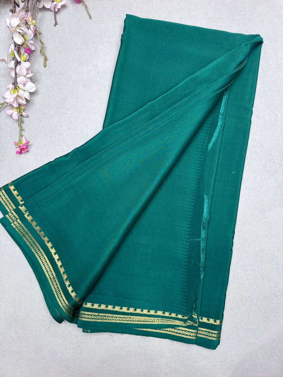 Bottle Green Pure Zari Mysore Silk Saree CSG 4G (Swara)