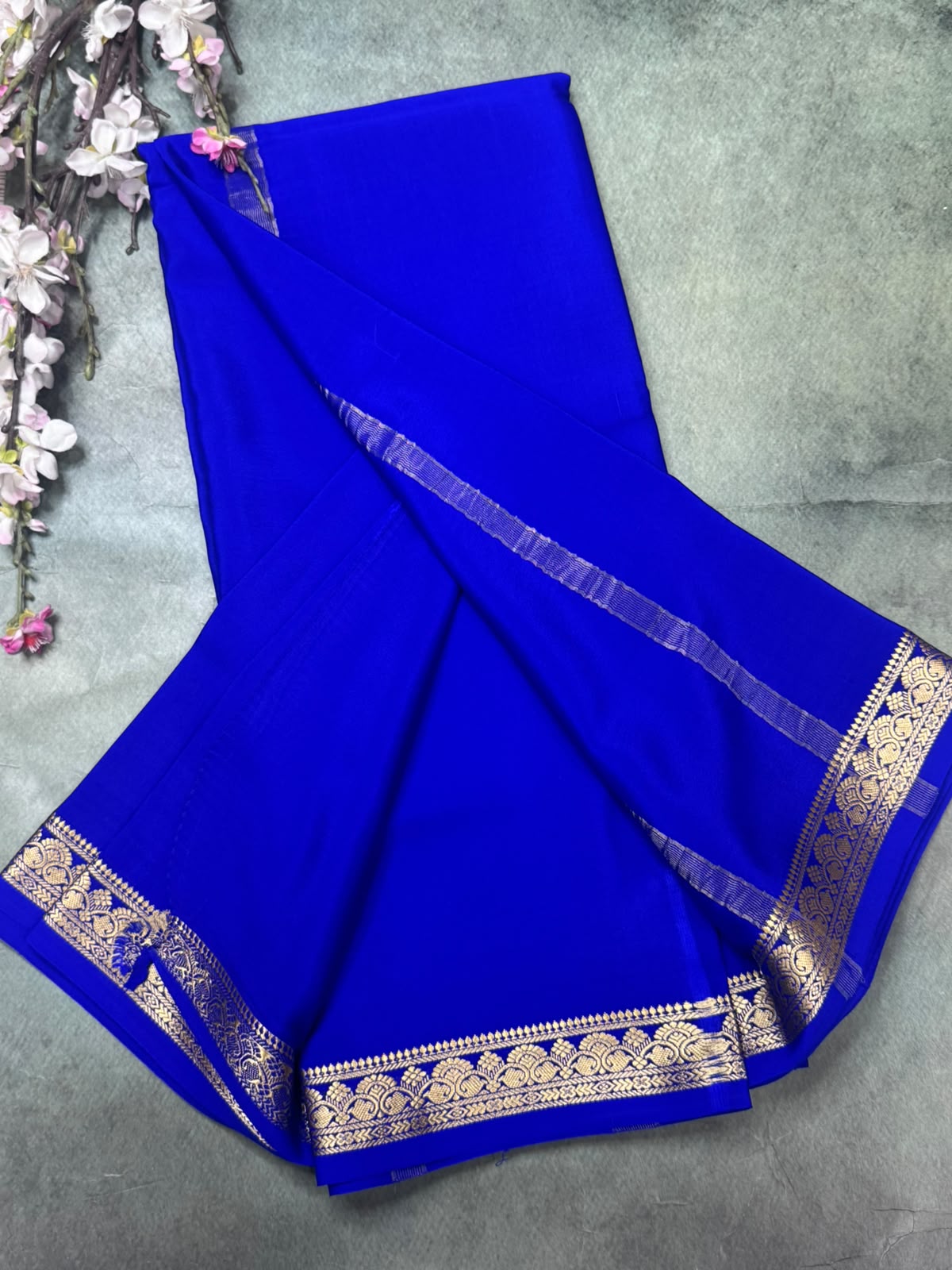 Royal Blue Pure Mysore Crepe Silk Saree 111