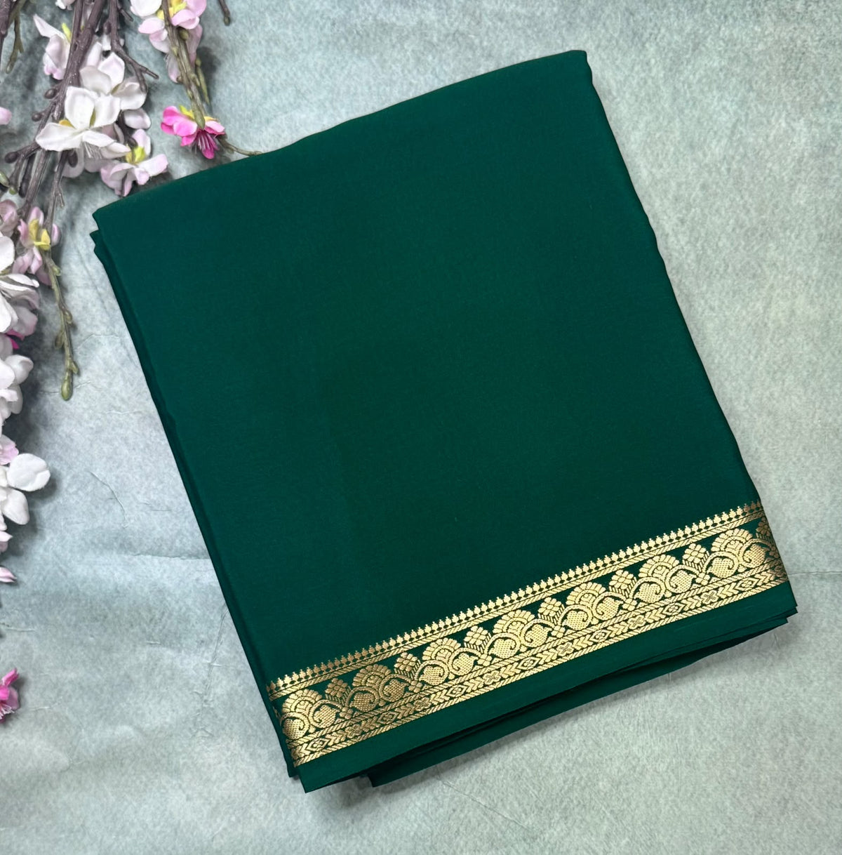 Bottle Green Pure Mysore Crepe Silk Saree 111