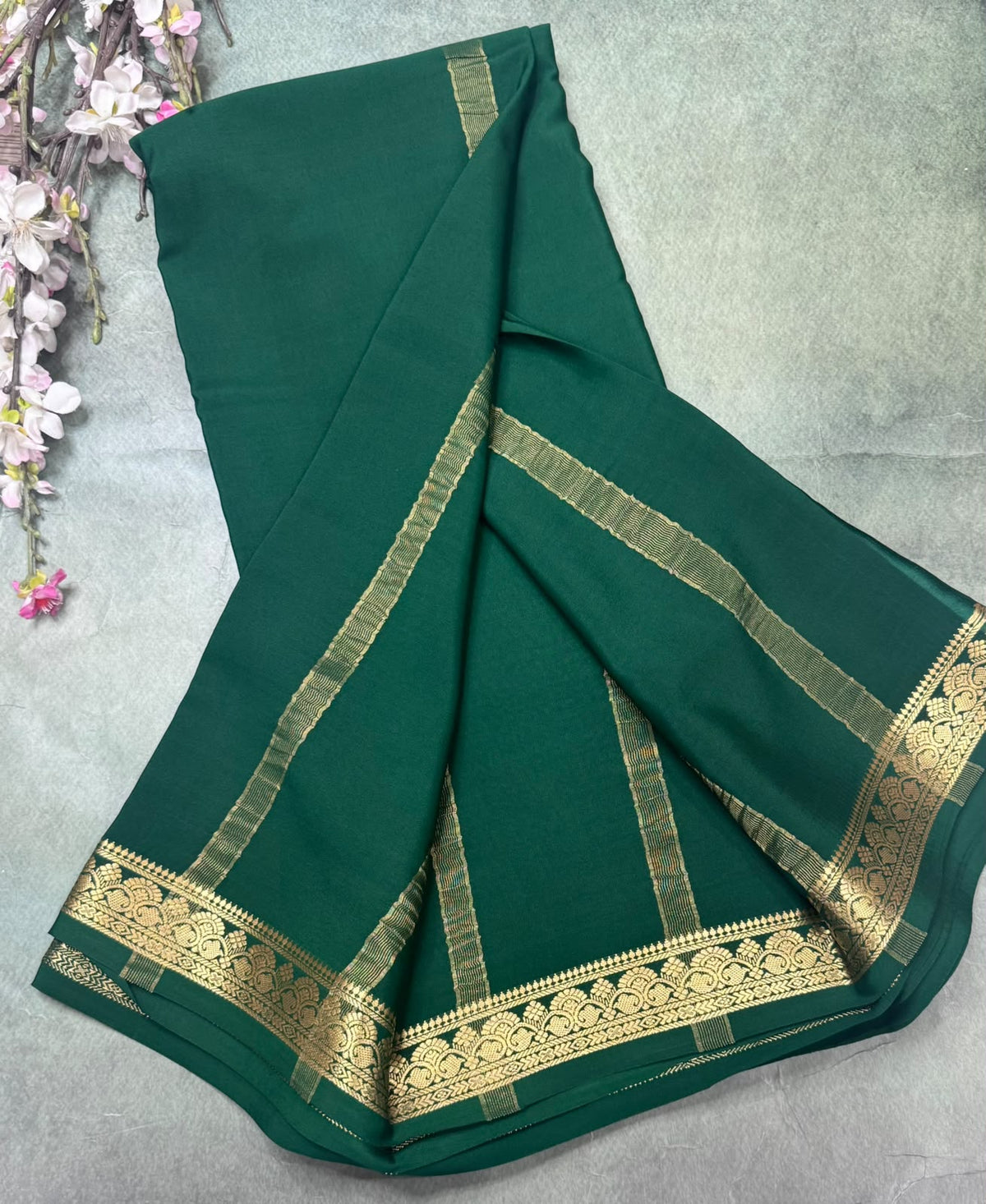 Bottle Green Pure Mysore Crepe Silk Saree 111