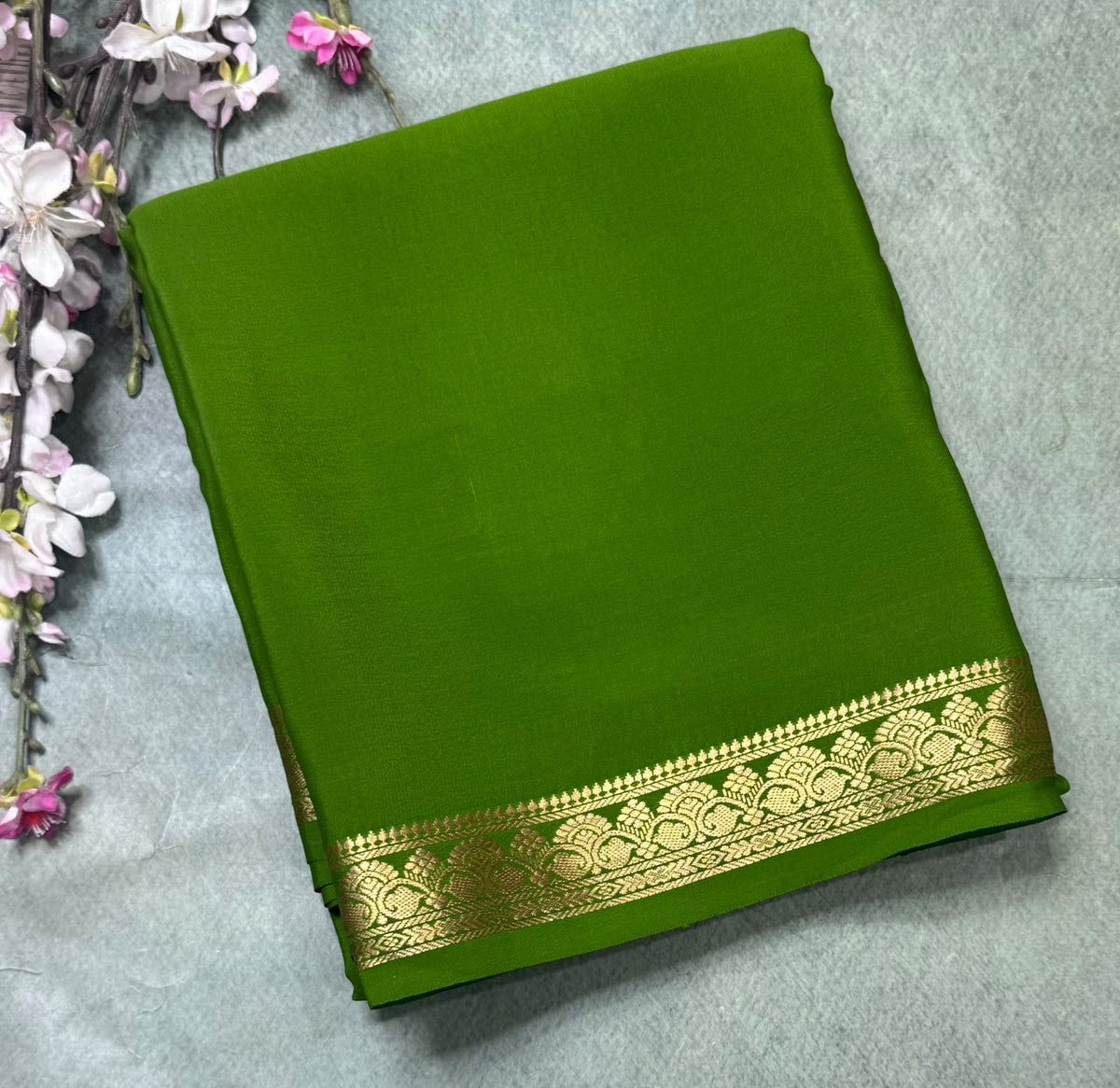 Green Pure Mysore Crepe Silk Saree 111